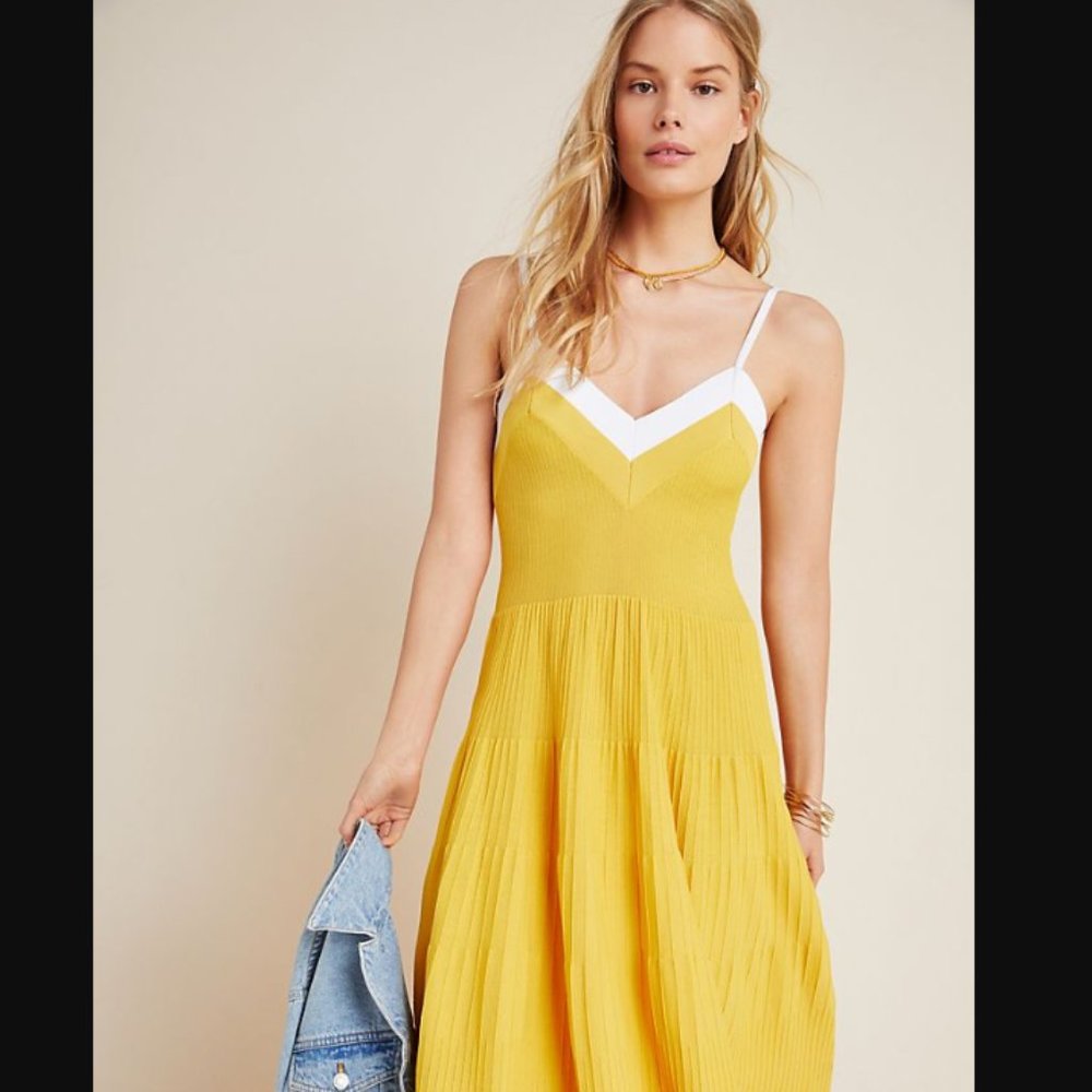 Eva Franco Anthropologie Jolie Yellow Tiered Knit Mini Dress - Picture 2 of 4